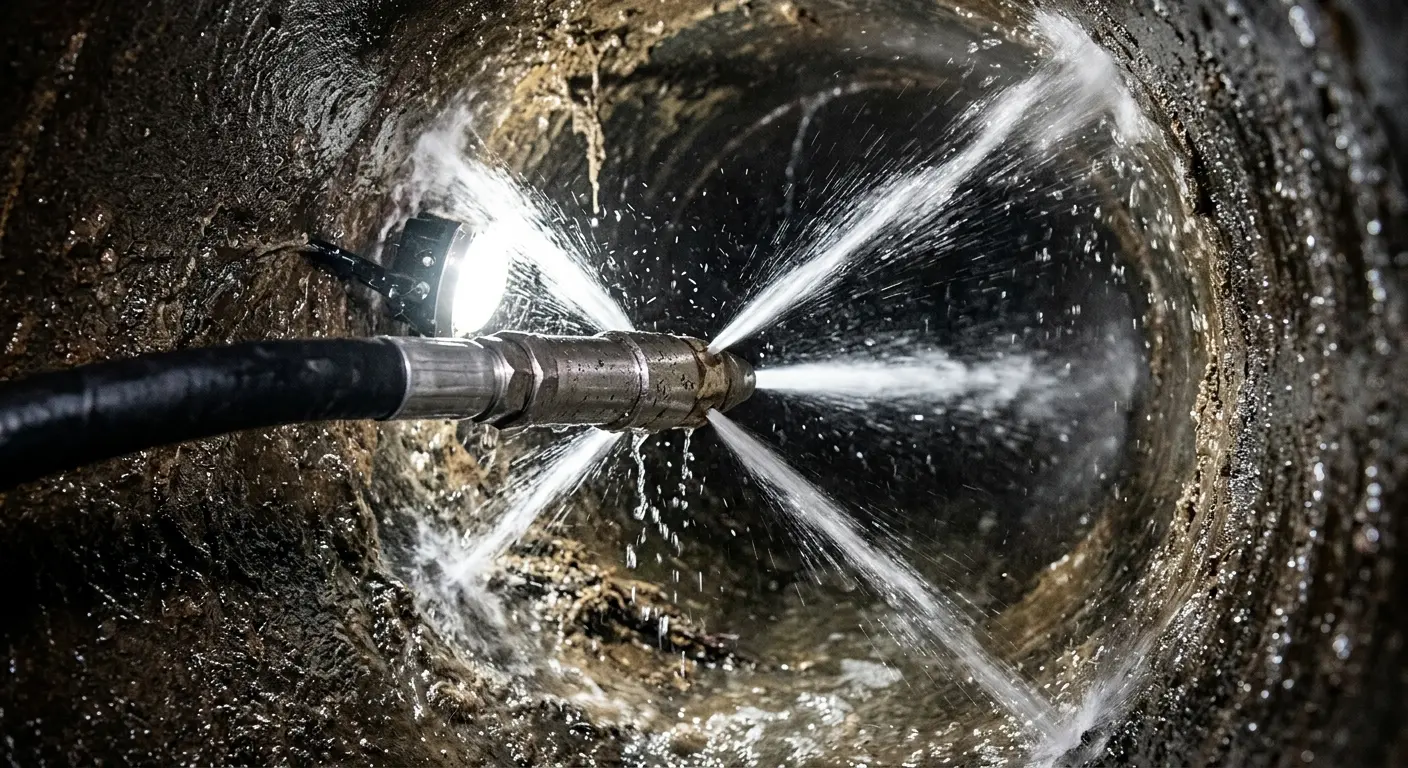 High-pressure hydro jetting nozzle cleaning sewer pipe for Storm Drain Cleaning in Old Fig Garden